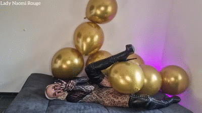 Big golden Balloons Looner Part 3 popping in overknee boots